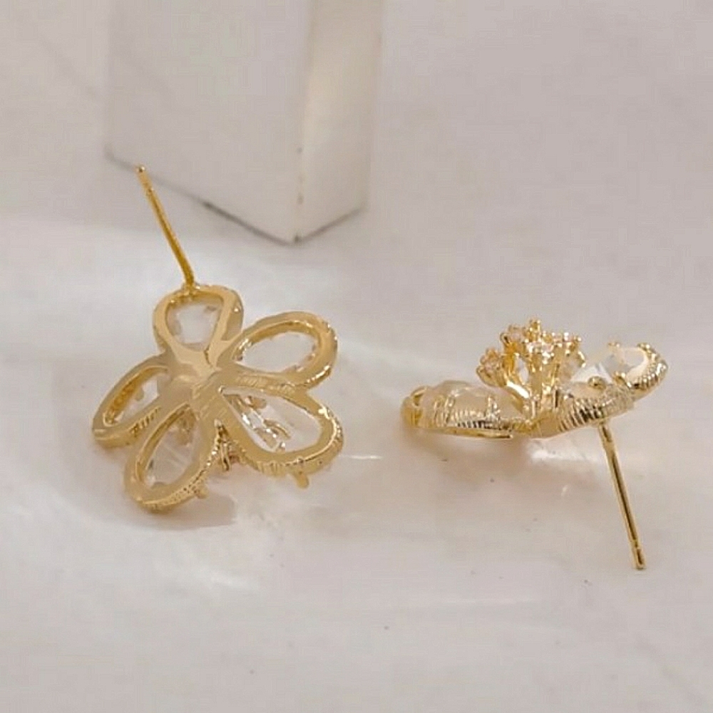 Floral embellished gold and crystal earrings; nwot - Picture 9 of 10
